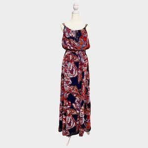 SOLD - Tommy Bahama Navy Tropical Floral Chiffon Maxi Dress, Size S/P